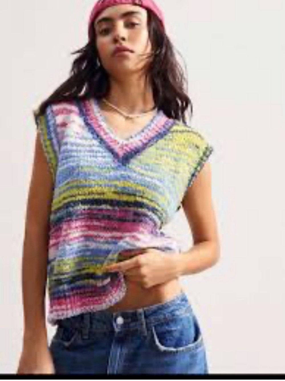 Multicolor Knit V-Neck Sweater Vest Size M